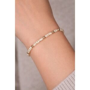 Vintage Pearl-Style Beaded Bracelet with Gold-Tone Accents